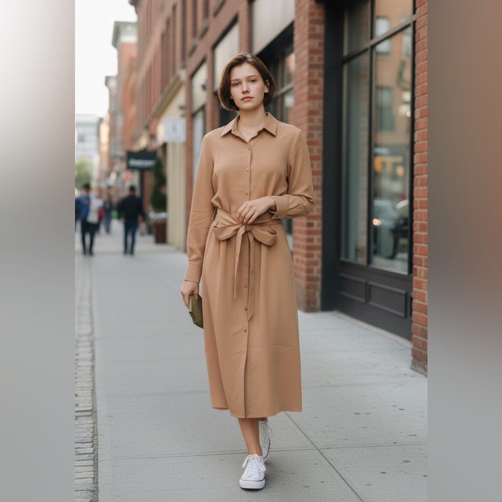 Nordstrom Maxi  Shirt Dress in Camel(NWOT)